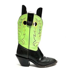 Vintage 1990s men's green and black leather rainbow stitched cowboy boots